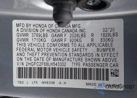 2020 Honda Civic Lx z USA, uszkodzony, nr VIN 2HGFC2F68LH543302